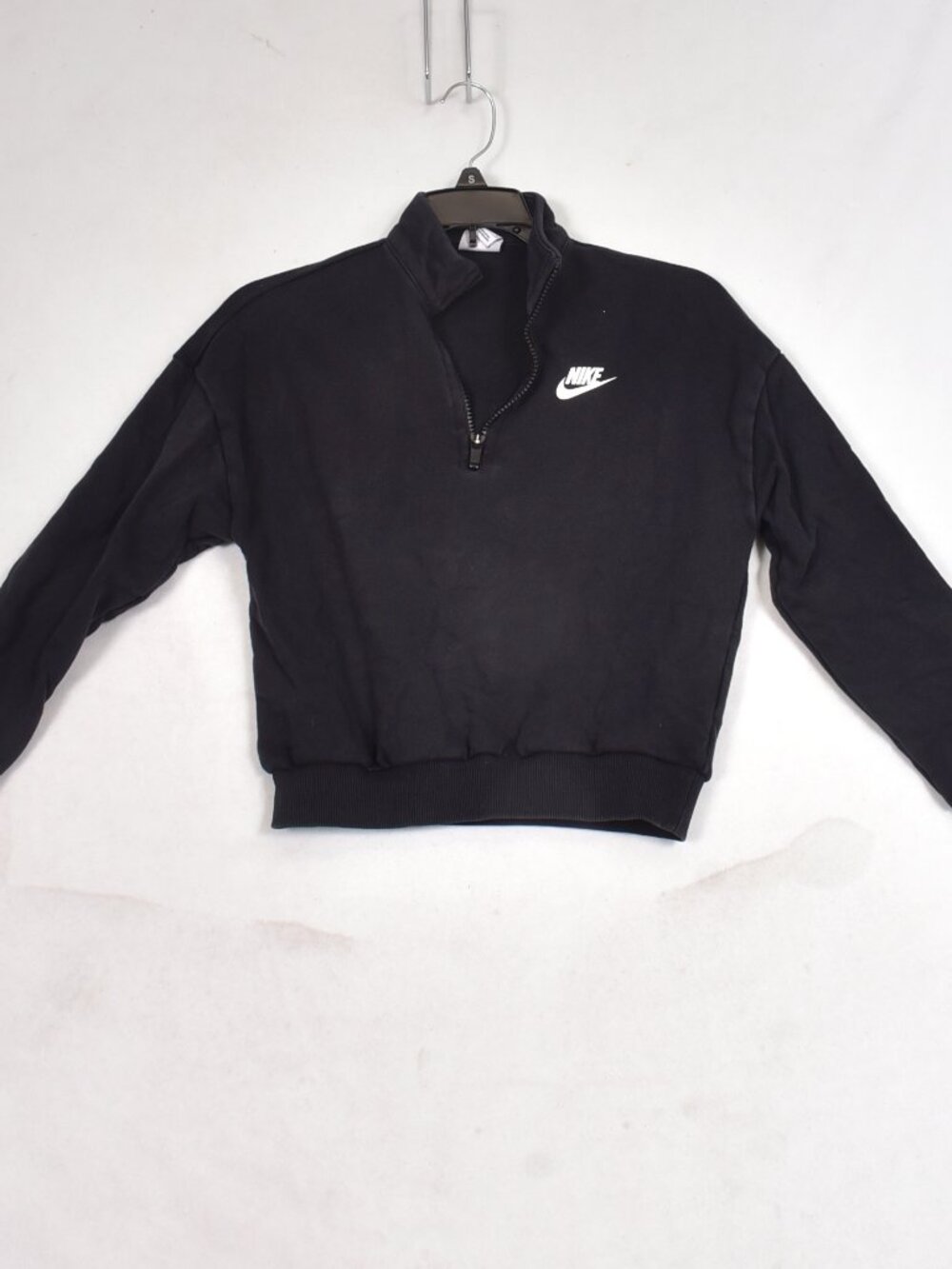 Nike Kids Black Cropped Quarter Zip Sweatshirt Fleece Pullover Top Size M